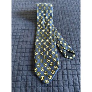 LUCIANO BARBERA BLUE w/ BLUE & YELLOW FLOWERS 100% ITALIAN SILK NECK TIE 57"